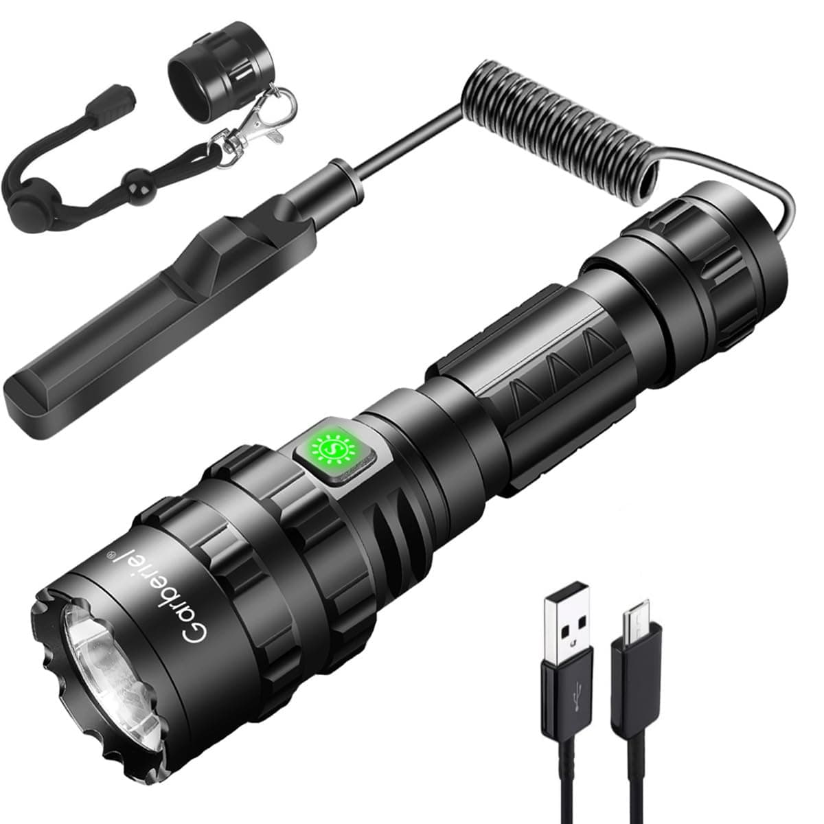 Garberiel 2 in 1 L2 LED Torch - 5 Modes High Lumens Bright Flashlight USB Rechargeable Waterproof Scout Light Torch Light