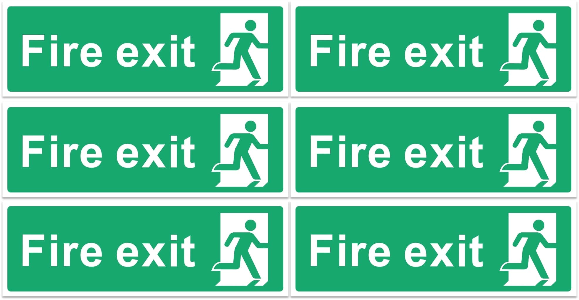 1/2/4/6 Pack Fire Exit Sign - No Arrow – Safety Signs - 30x10cm Self Adhesive Vinyl Sticker, Easy Application Fire Door Emergency Exit Signage (6)
