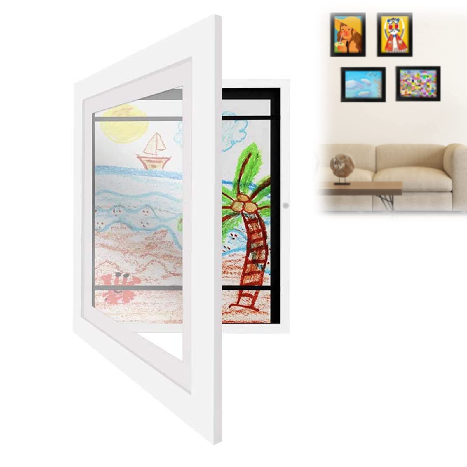 Kids Art Frames,a4 Picture Frames For Wall,Little Davinci Wooden Picture Frame for 50 Pictures,Kids Art Frame Picture Frames for Multiple Pictures Display or Hang Your Kids Artwork (White)