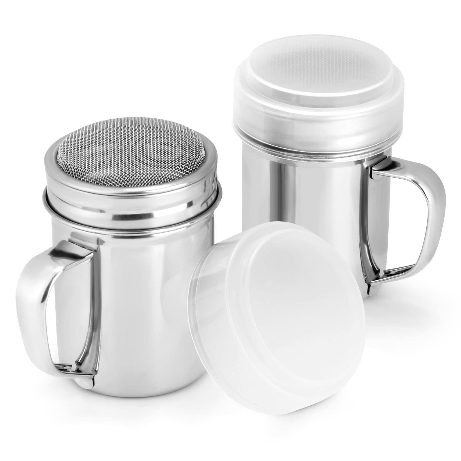Accmor 2 Pack Powdered Sugar Shaker Duster with Lid, Cinnamon Shaker Flour Sifter, Fine Mesh Stainless Steel Dredge for Baking Soda Flour Cinnamon Cocoa