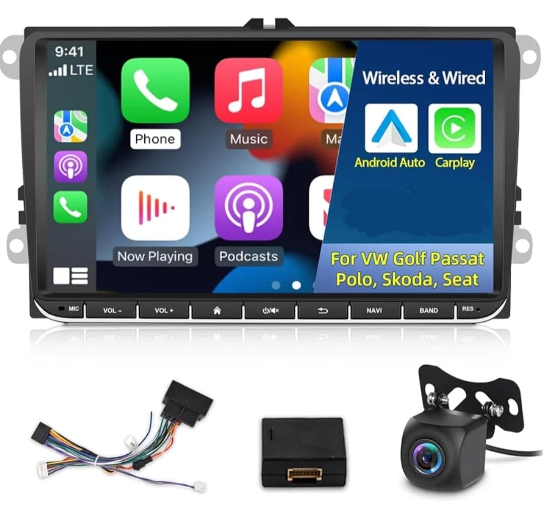 Android Car Stereo for VW Golf 5 6 MK5 MK6 Caddy Beetle Jetta Passat Polo Tiguan Touran RCD 330 360 / Seat/Skoda, Apple Carplay and Android Auto 4GB RAM 9 inch + AHD Reversing Camera