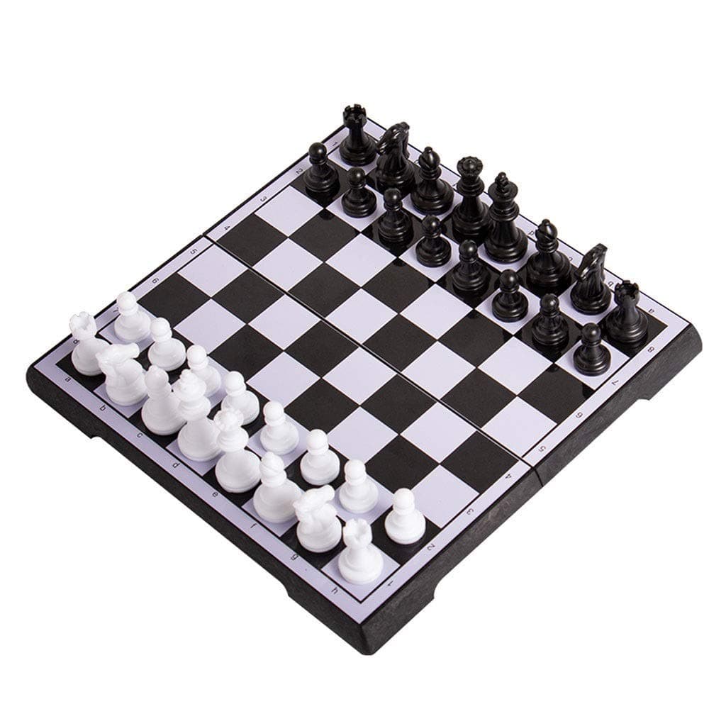 Chess Board Set Game,Foldable Set Chess Plastic Games International Chess Pieces Chess Board Entertainment Table Game Gift (Black white, Small)