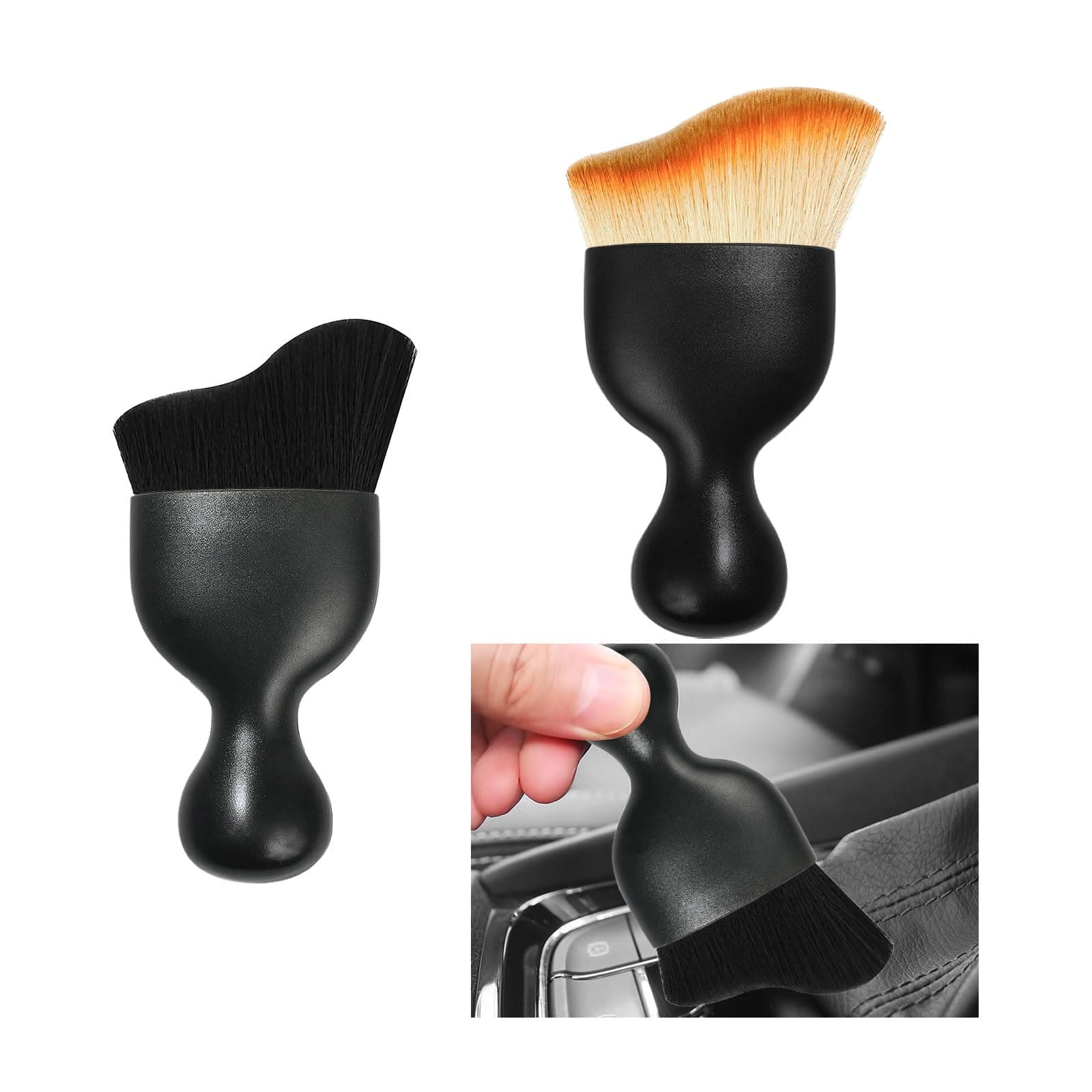 2PCS Car Interior Dust Brush, Soft Scratch Free Auto Detailing Brushes, Universal Vehicle Interior Cleaning Tool for Automotive Dashboard, Air Vents, Leather (Black+Yellow)