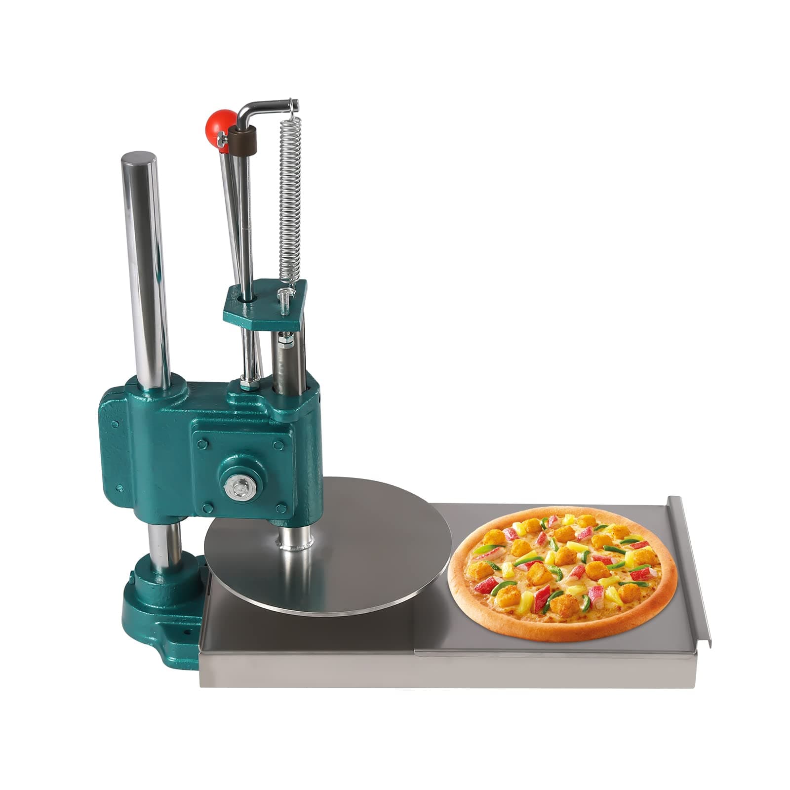 Pizza Dough Press Machine w/Cast Iron Base, Dual Plates, 304 Stainless Steel Manual 0.2" Thick Disc Dough Pastry Press Machine for Making Hand Pies, Bread Molds, Pie Crusts (9.5inch)