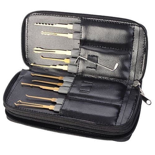 Cool Cargo Leather Packing Titanium Metal 10 Single Hook Lock Picks + 10 Scissors Style Lock Opener (24-in-1)