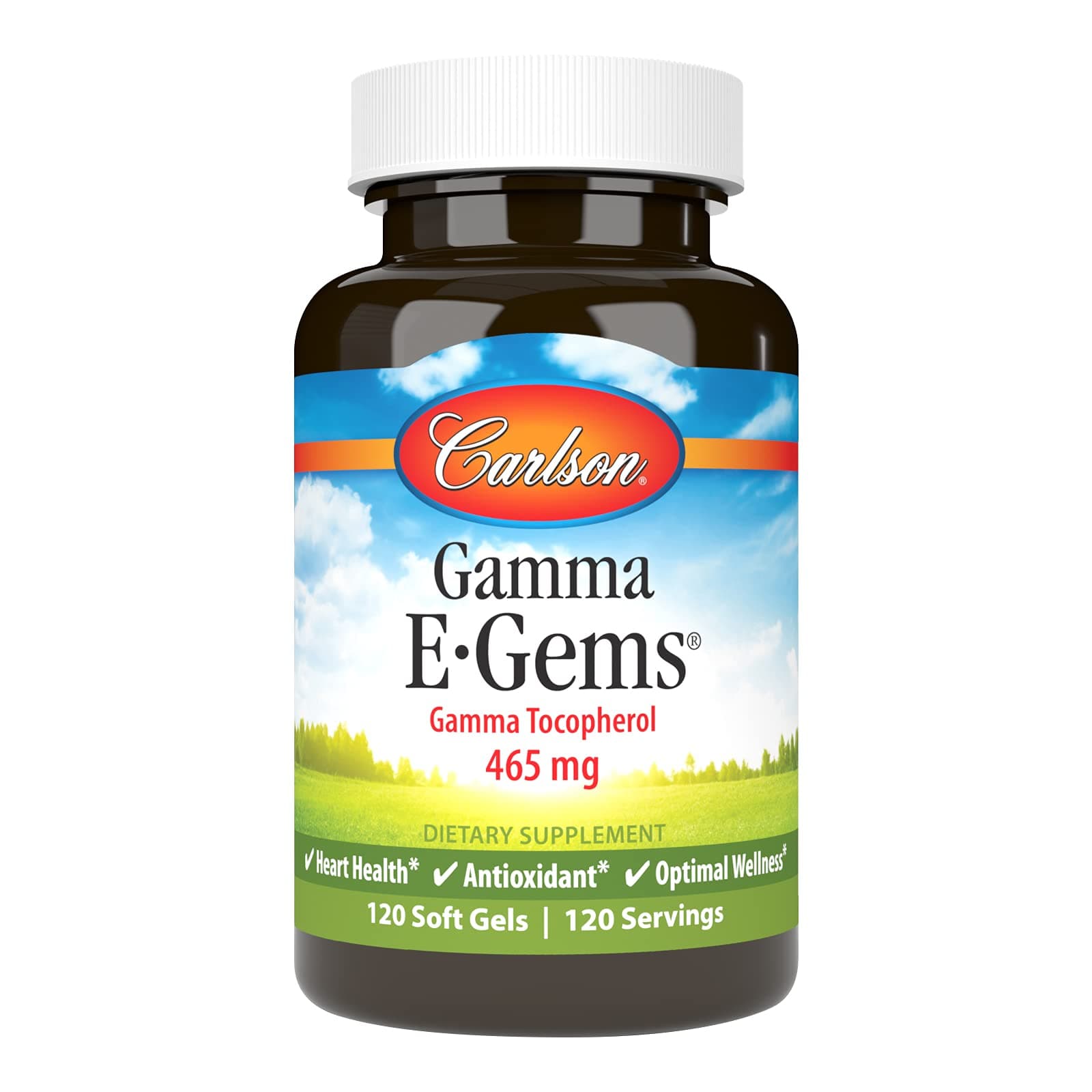 Carlson - Gamma E-Gems, 465 mg, Gamma Tocopherol, Vitamin E Tocopherol, Optimal Wellness, 120 Softgels