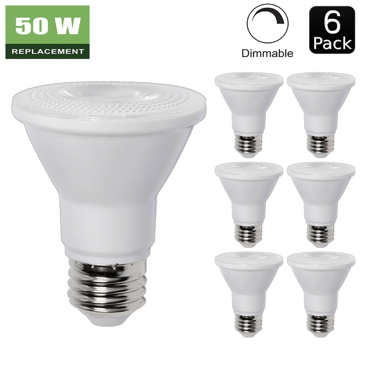 6 Pack - PAR20 Dimmable LED Bulb, 7W (50W Equivalent) Flood Light Bulb, 3000K Warm White 500lm, 40° Beam Angle Spot Lighting, E26 Medium Screw Base, UL Listed, XMprimo