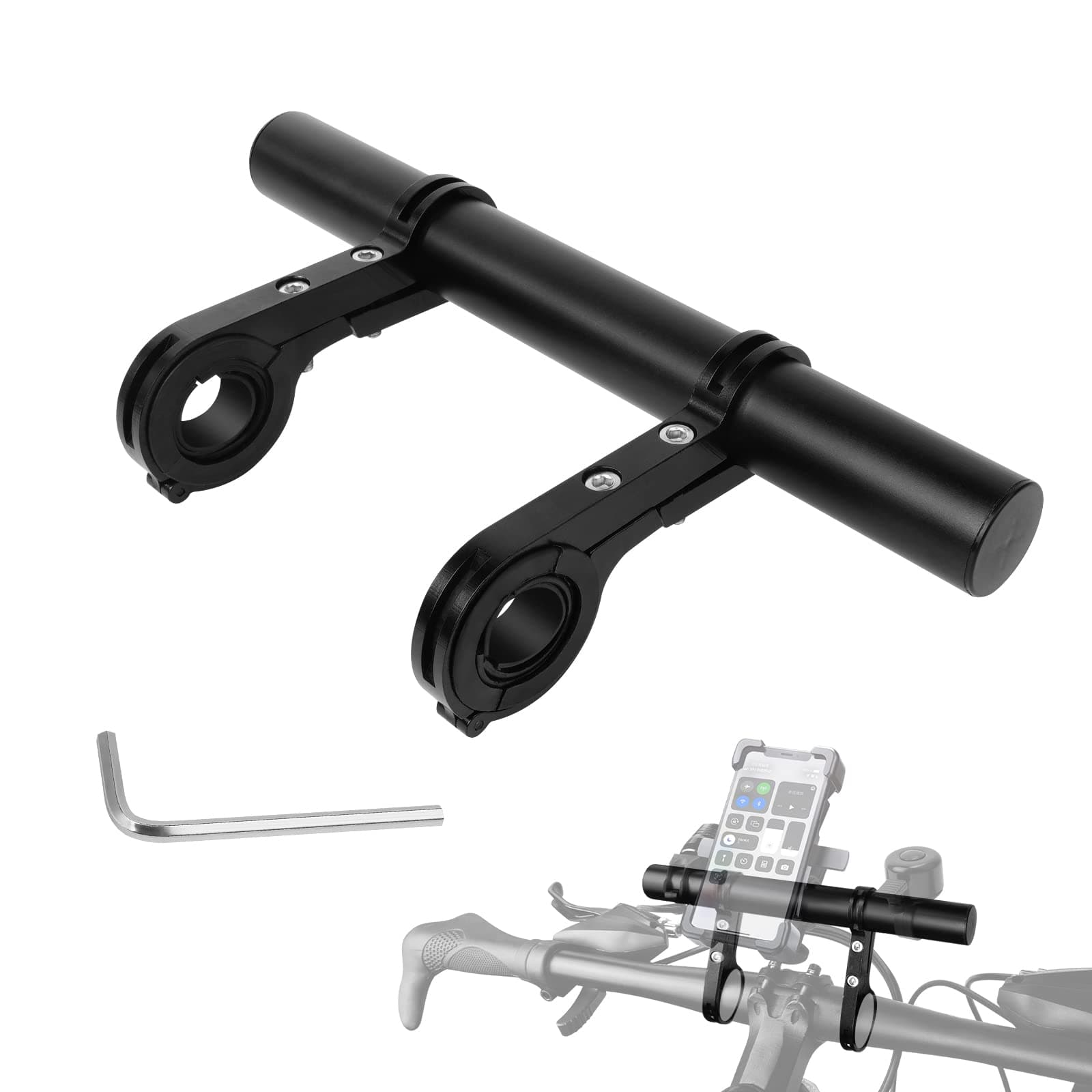Ainiv Bicycle Handlebar Extender, Bicycle Handlebar Extender with 2 Clamps, 20cm Aluminum Alloy Handlebar Holder Extender for Bike, Speedometer, GPS Device, Action Camera