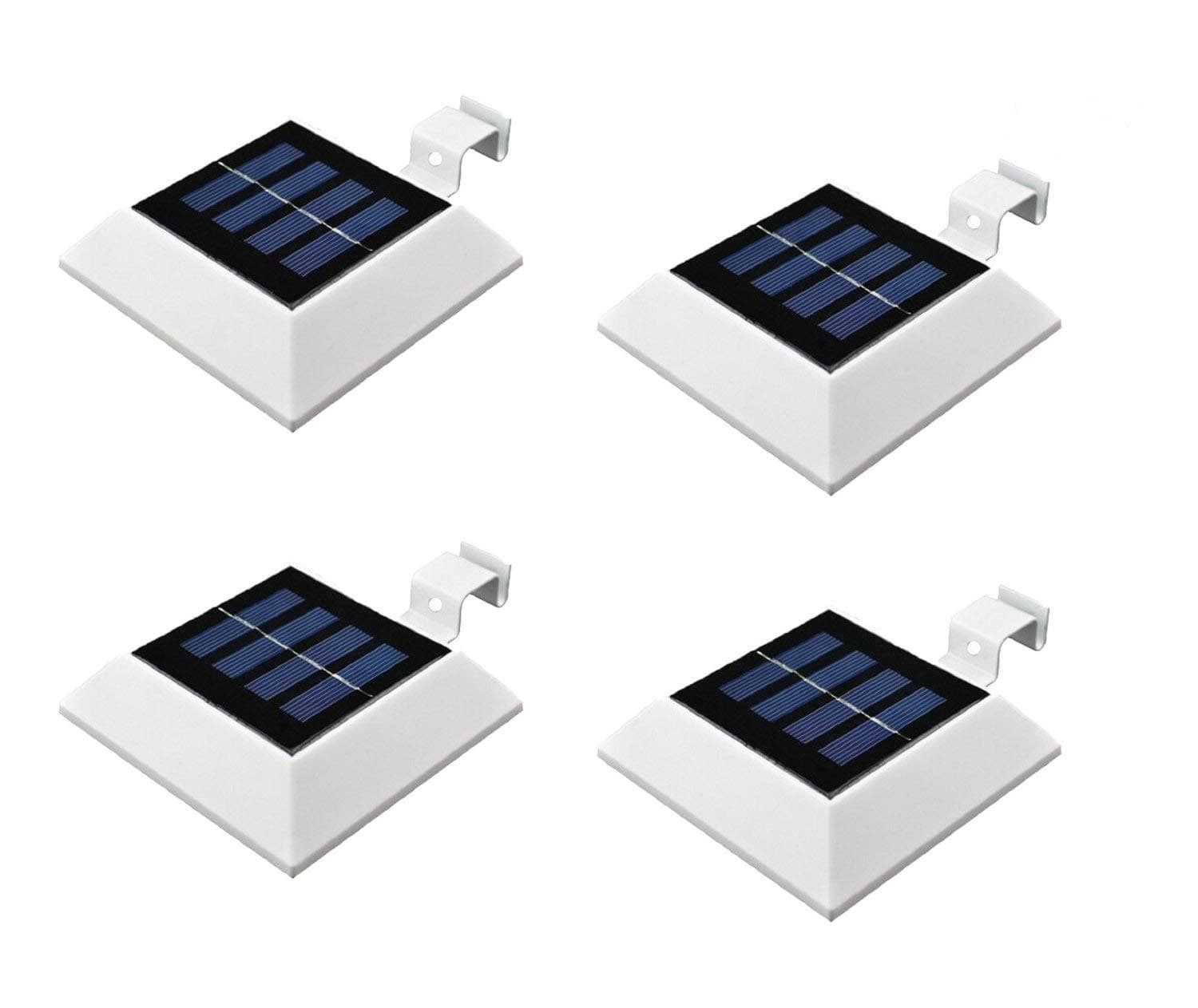 [4 Pack] GVSHINE Solar Powered Waterproof Security Lamp, 4 LED Solar Gutter Lights for Outdoor Garden, Fence, Dog House Tree Outside Garage Door Wall Stairs Anywhere Safety Lite with Bracket