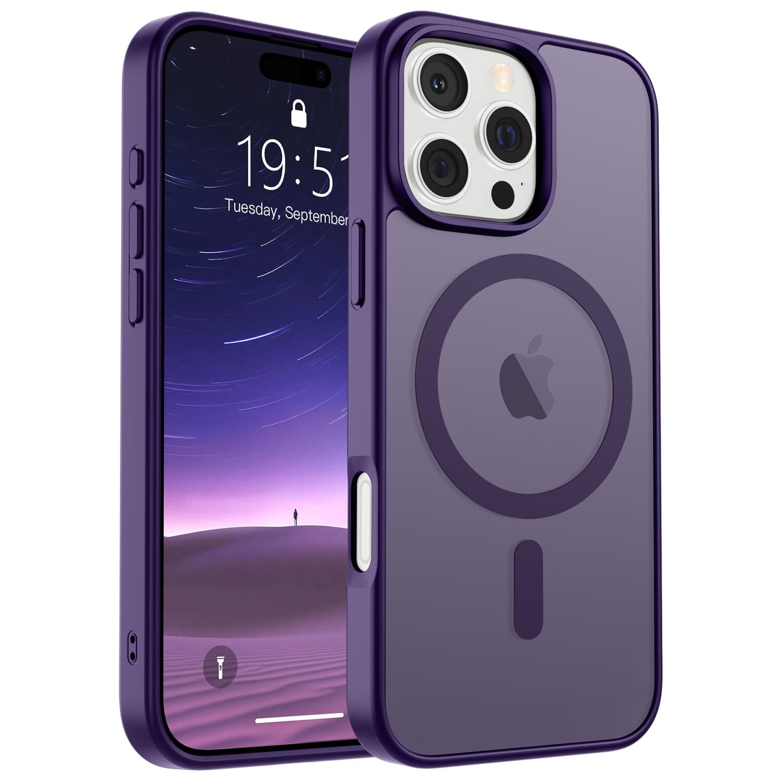 SUPFINE Magnetic for iPhone 16 Pro Case [Compatible with MagSafe] [10 FT Military Grade Drop Protection] Slim Translucent Matte Shockproof with Anti-Fingerprint Phone Case,Dark Purple