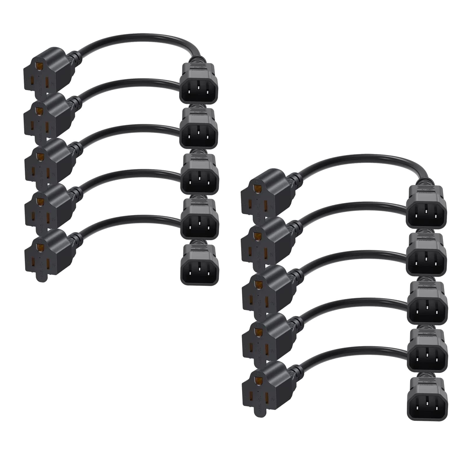 CableCreation [10-Pack] 1 Foot 18AWG Standard Computer Power Adapter Cord NEMA 5-15R Receptacle to IEC320 C14, 0.3M/Black