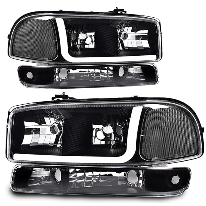 LED DRL BAR Headlight Assembly Compatible with 1999-2007 GMC Sierra /1999-2004 Sierra 2500/99-06 GMC Yukon Headlamps Front Lights Accessories