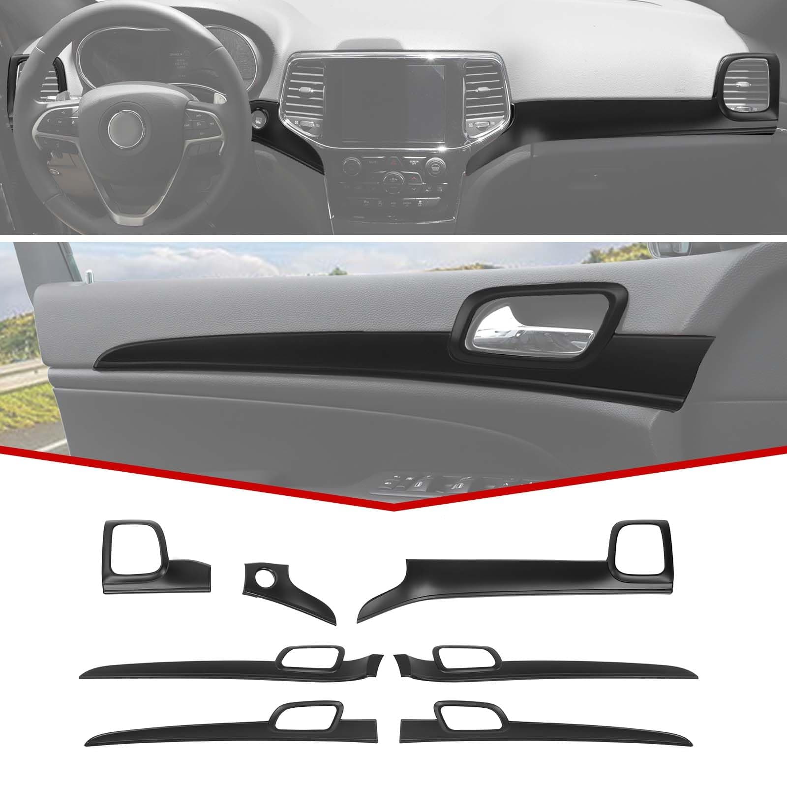 JeCar Center Console Dashboard Panel Trim Inner Door Handle Cover Interior Trim Kit Compatible with Jeep Grand Cherokee WK2 2014-2020, Matte Black