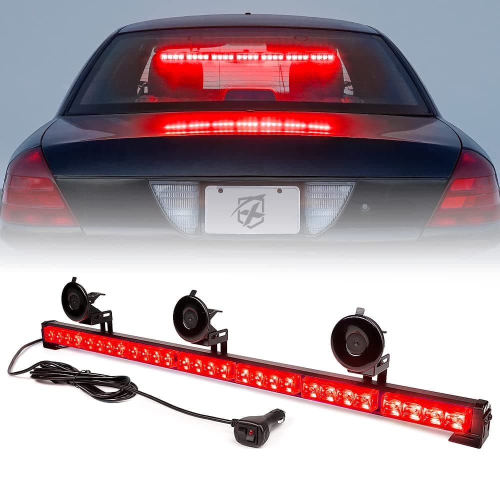 Xprite 31.5 Inch LED Traffic Advisor Strobe Light Bar, 21 Flashing Patterns w/Suction Cup Mount, Windshield Deck Emergency Warning Safety Lightbar for Firefighter Volunteer POV Vehicles Trucks, Red