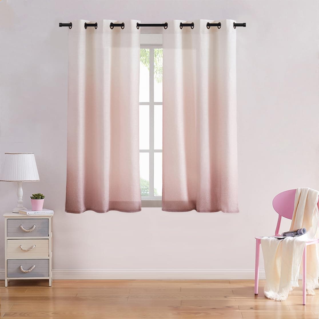 Central Park Ombre Window Curtain Panel Linen Gradient Print on Rayon Blend Fabric Drapery Treatments for Living Room/Bedroom, Cream White to Pink, 40" x 63", Set of 2
