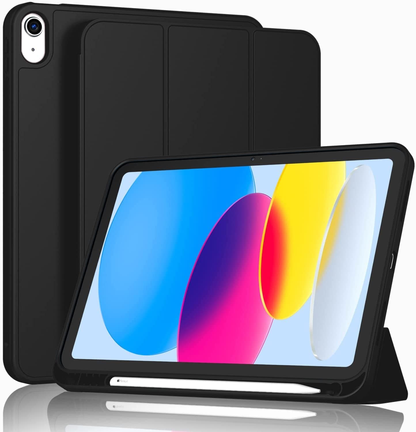 ProElite Smart Case for iPad (A16) 11th/10th Generation (2025/2022) [Auto Sleep/Wake Cover] [Left Side Pencil Holder] [Soft Flexible Case] Recoil Series - Black