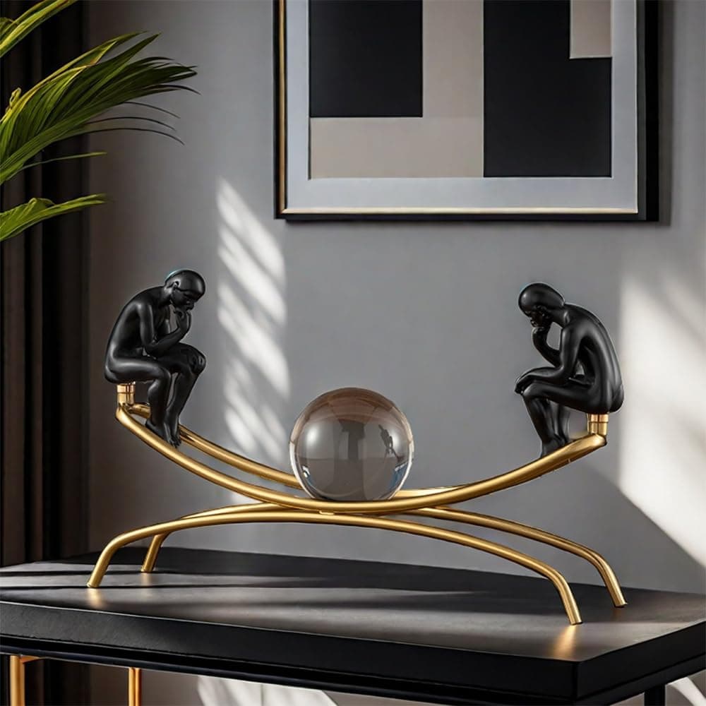 - FUNSXBUG The Thinker Statue Thinking Man Statues with Crystal Ball Sculptures Collectible Figurine Home Decor Living Room Decoration Black