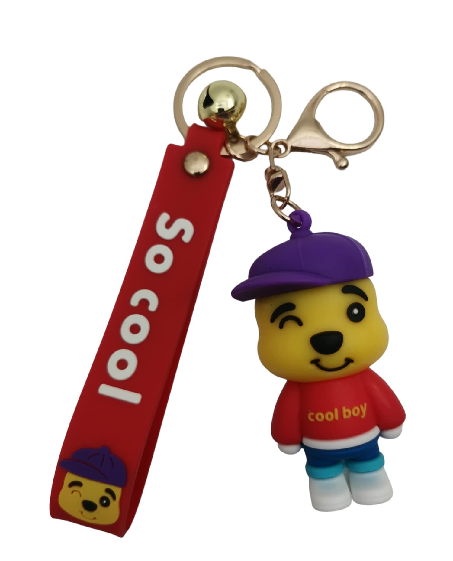 KASBA Cute Cool Boy Keychain with Hook, Strap & Bell | Stylish Key Ring Gift for Girls and Boys