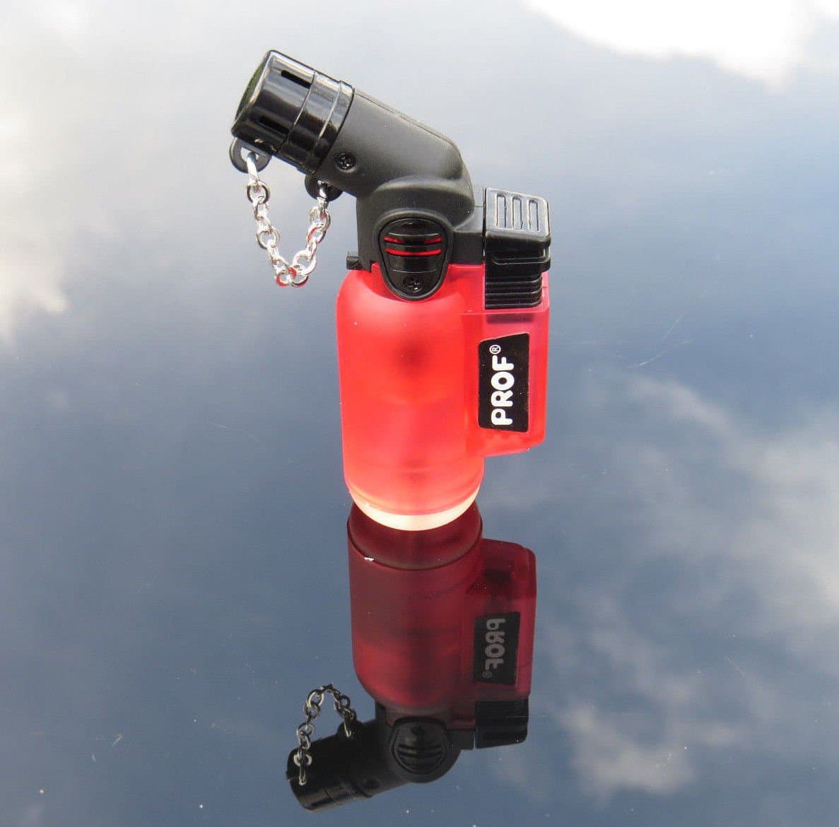 PROF Angled Neck, Blowtorch, Windproof, Electronic, Refillable, Jet Lighter, Gas Turbo, Red, Blue, Green, Black, (Red)