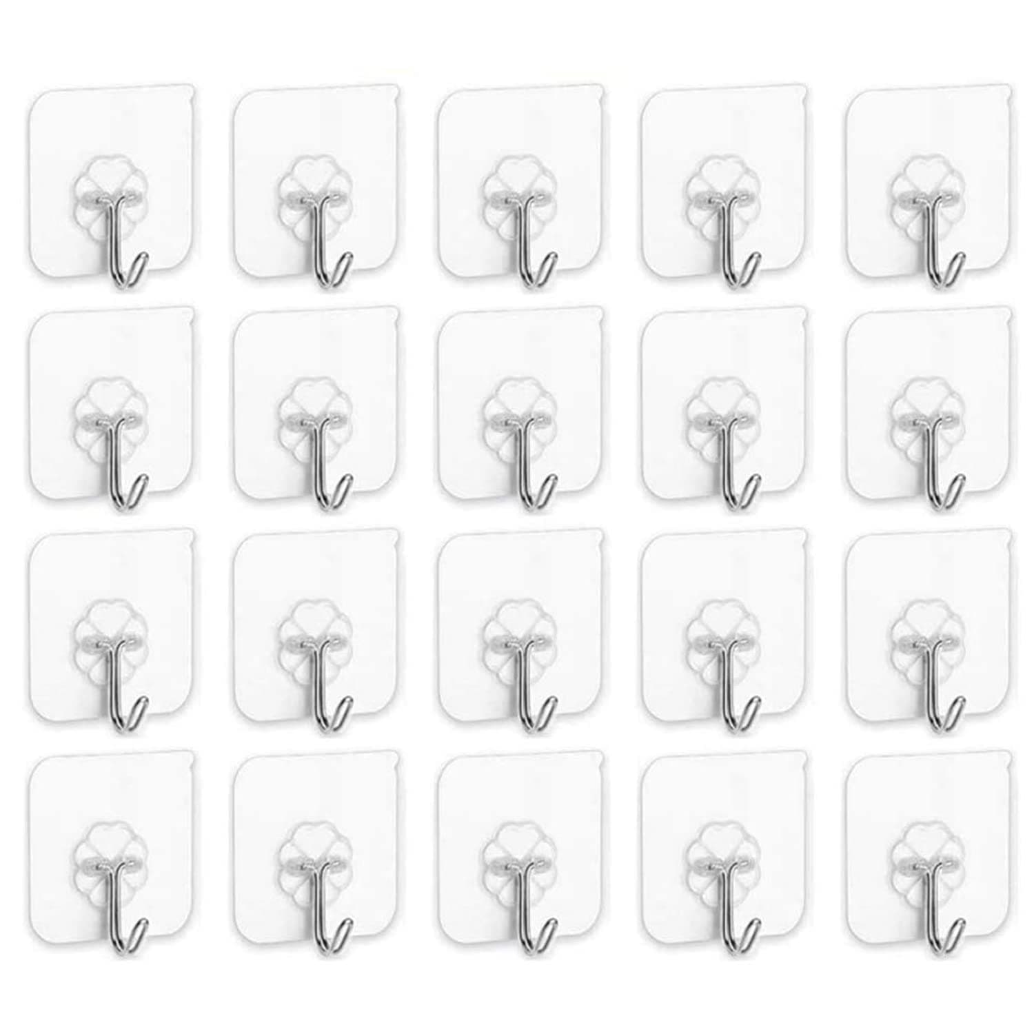 SKY-TOUCH SKY TOUCH 20 Pieces Each Pack Heavy Duty Adhesive Wall Hooks, Waterproof and Oil Proof Ideal for Kitchen and Bathroom, Transparent