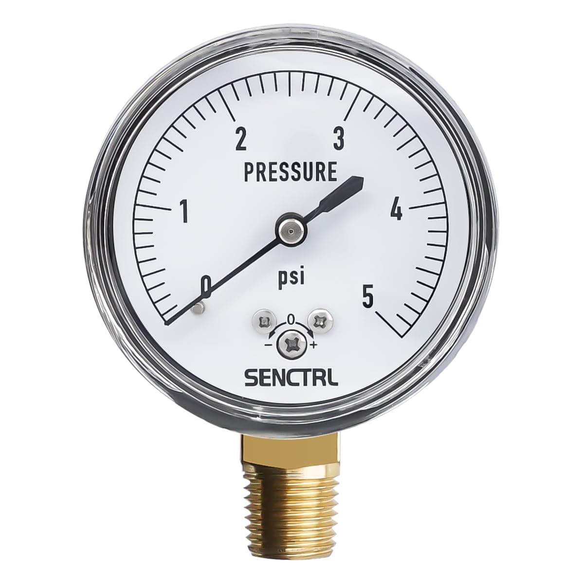 SENCTRL 0-5 Psi Low Pressure Gauge, Capsule Gauge, 2-1/2" Dial Size, 1/4" NPT Lower Mount, Zero Adjustment, for Air Water Gas Pressure Test
