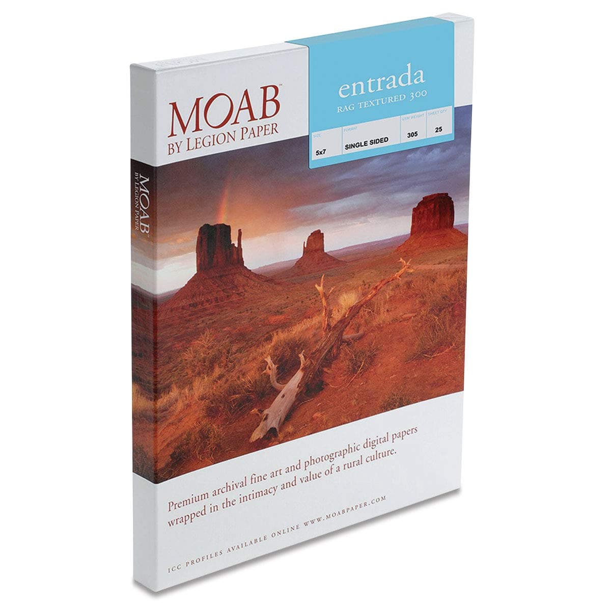 Moab Entrada Rag Textured 300 Matte Surface Single-Sided Inkjet Print Paper, 22.5mil, 300gsm, 5x7", 25 Sheets