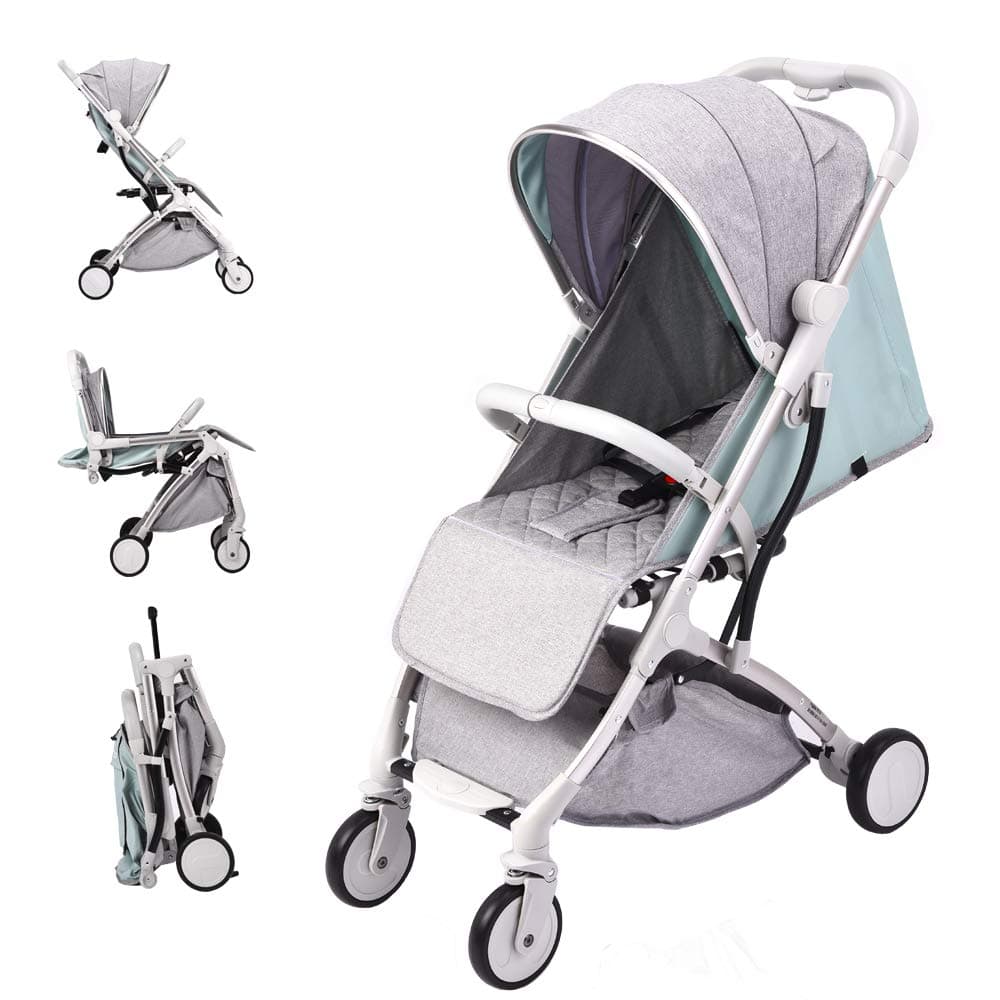 Lightweight Stroller,Compact Travel Buggy,One Hand Foldable,Five-Point Harness,Great for Airplane (Green)