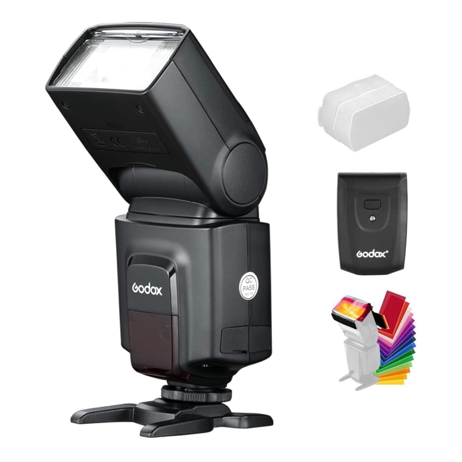 Wireless 433MHz GN33 Camera Flash Speedlite with Built-in Receiver with RT Transmitter Compatible for Canon Nikon Sony Olympus Pentax Fuji DSLR Cameras with Diffuser + Filters