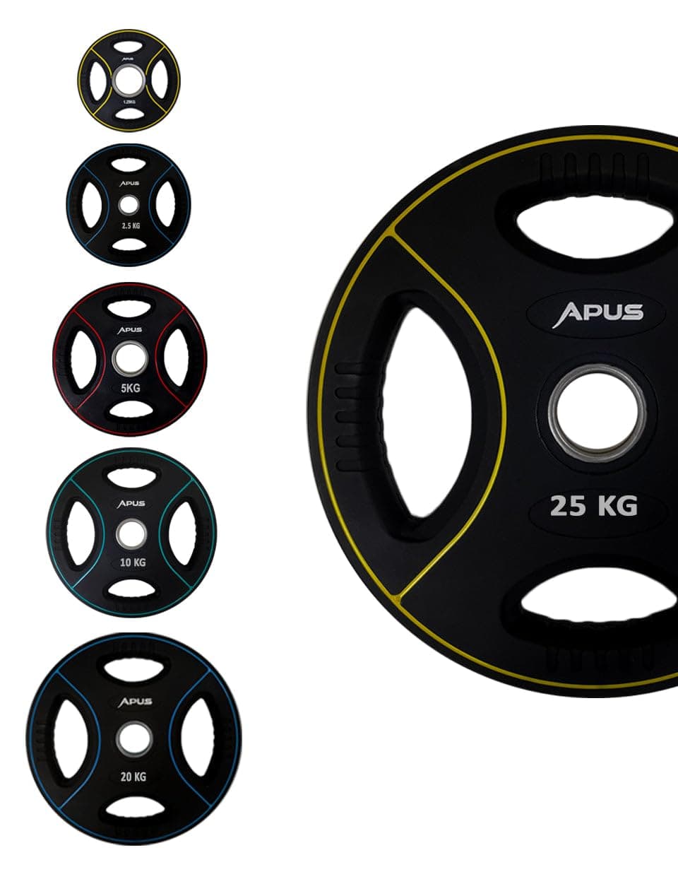 Olympic Quad Grip Rubber Weight Plates – Durable PU Construction, Secure Grip for Strength Training, Long-Lasting, Versatile Compatibility Weights, Home & Commercial Gym Use
