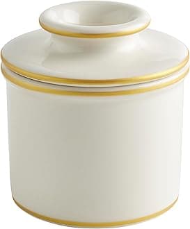 Butter Bell - The Original Butter Bell Crock by L Tremain, a Countertop French Ceramic Butter Dish Keeper for Spreadable Butter, Parisian Bistro Style with Gold Trim