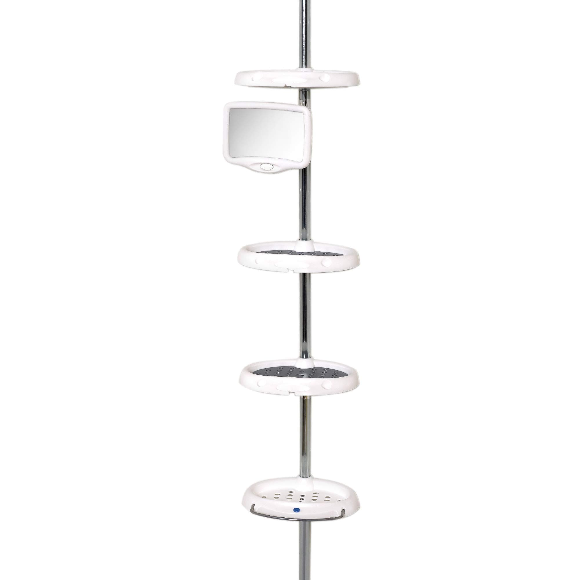 Zenna Home, White Tension Corner Pole Caddy, Chrome