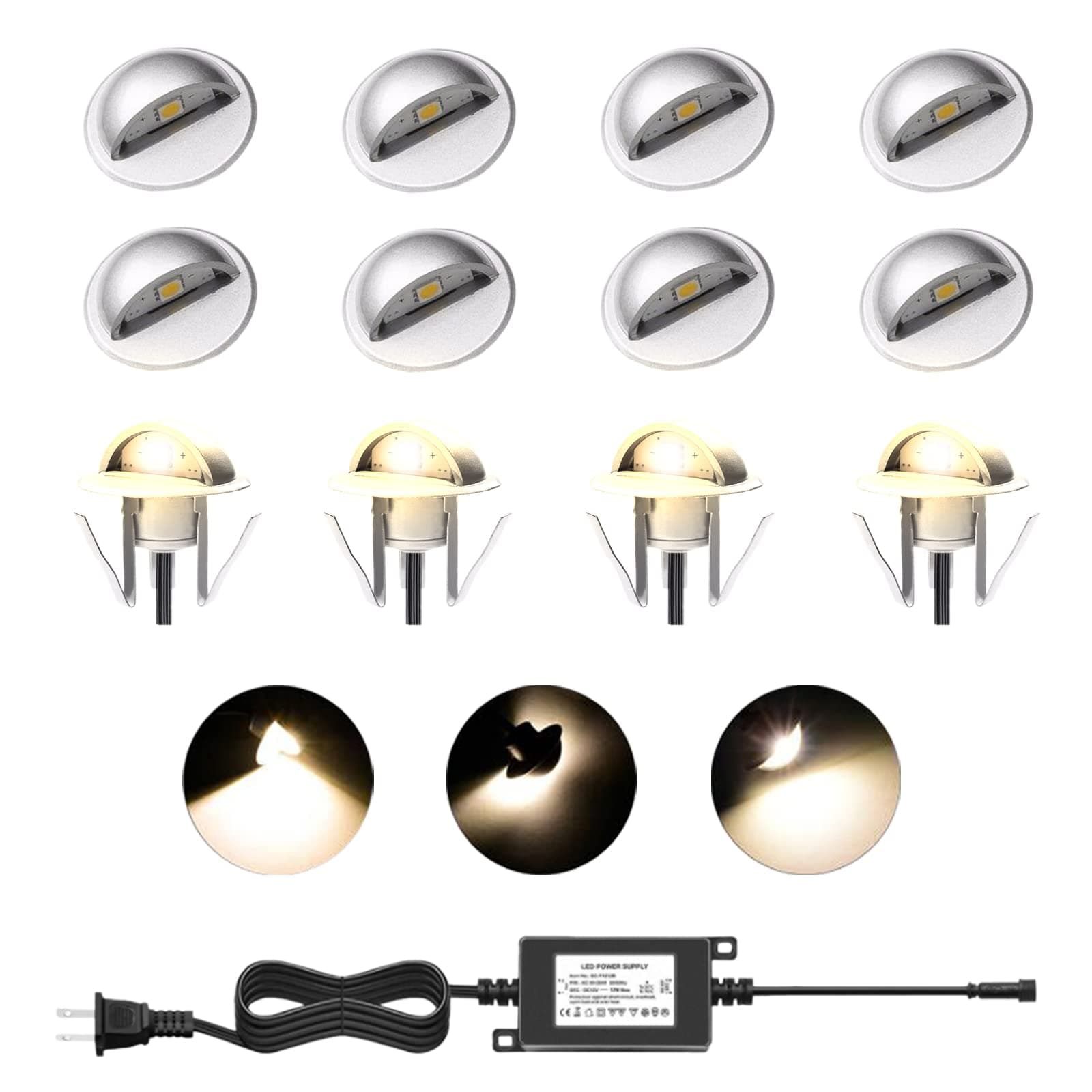 LED Deck Lights Kit,12 Pack Low Voltage Φ1.38 IP67 Waterproof Stairs Light Outdoor Garden Yard Landscape Pathway Step Basement Warm White LED Lighting