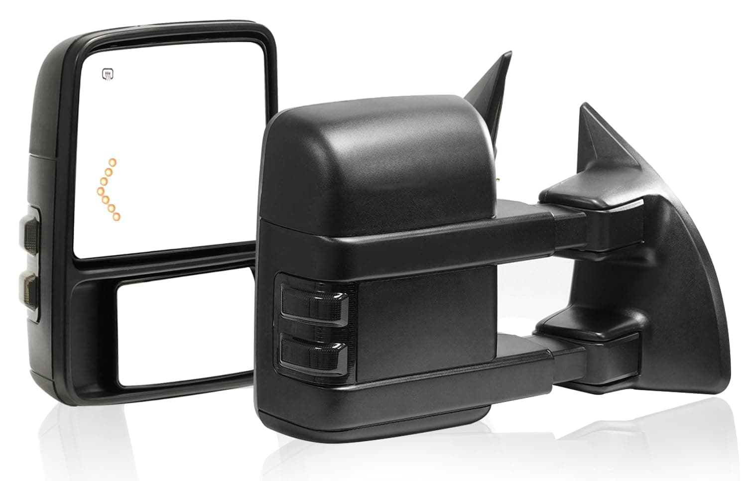 Towing Mirror Left & Right Pair For 99-07 F250/F350/F450/F550 Super Duty,01-05 Excursion,Power Heated,Smoke Signal Light,Arrow Lamp,Driver Passenger Side Lh Rh Replacement