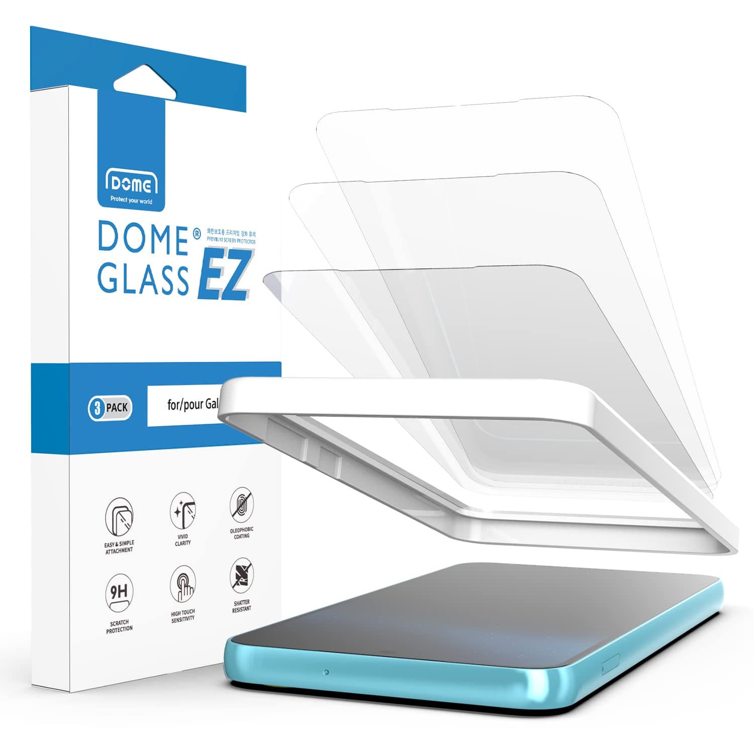 Whitestone DOME EZ [Easy installation] tempered glass screen protector for Galaxy S23 Plus with Easy installation tool [3pack]