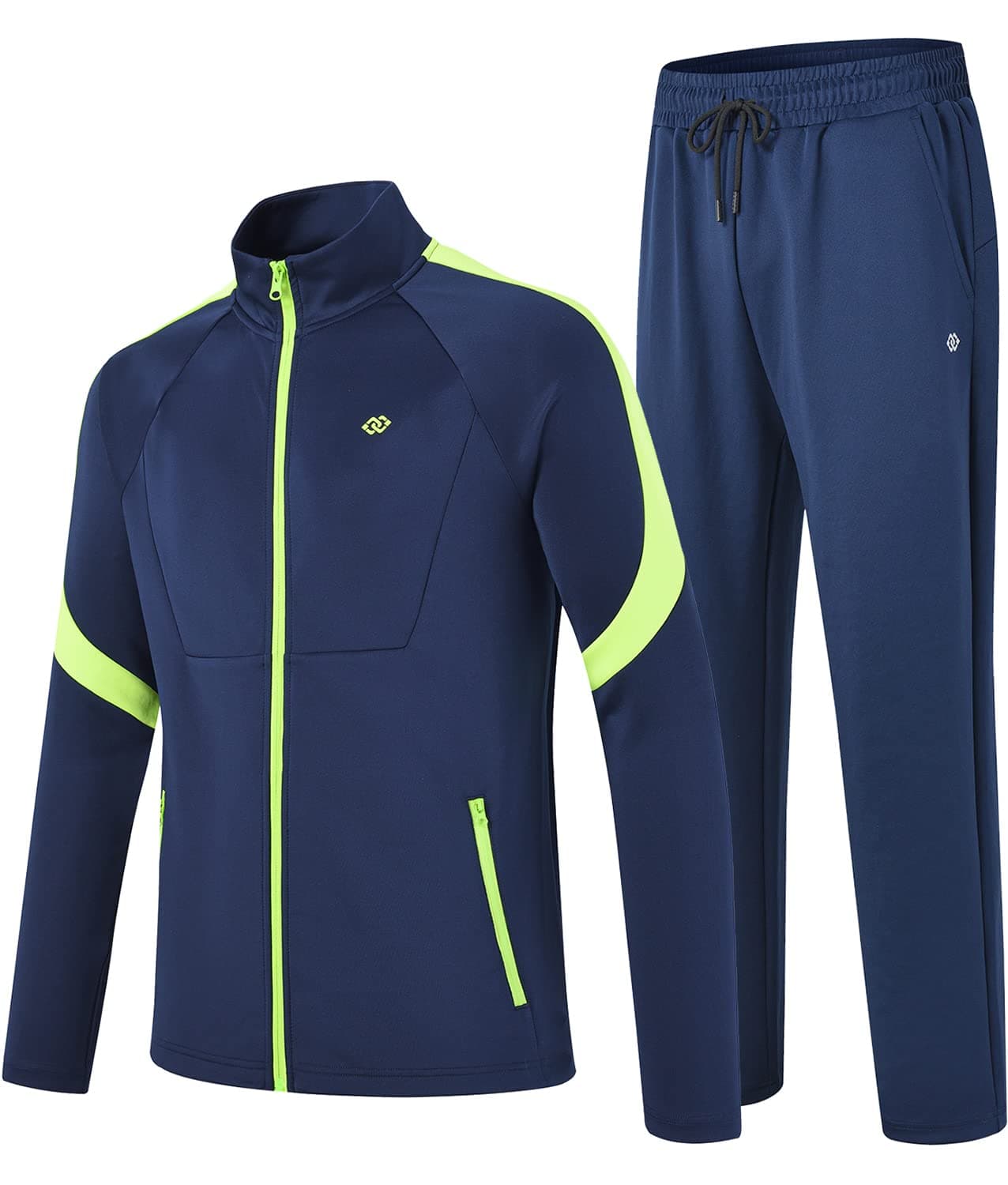 MoFiz Men's Tracksuits Set Long Sleeve Causal Full Zip Running Sports Sweatsuit For Men 2 Piece Outfits, Ab-navy+fluorescent Green, XL