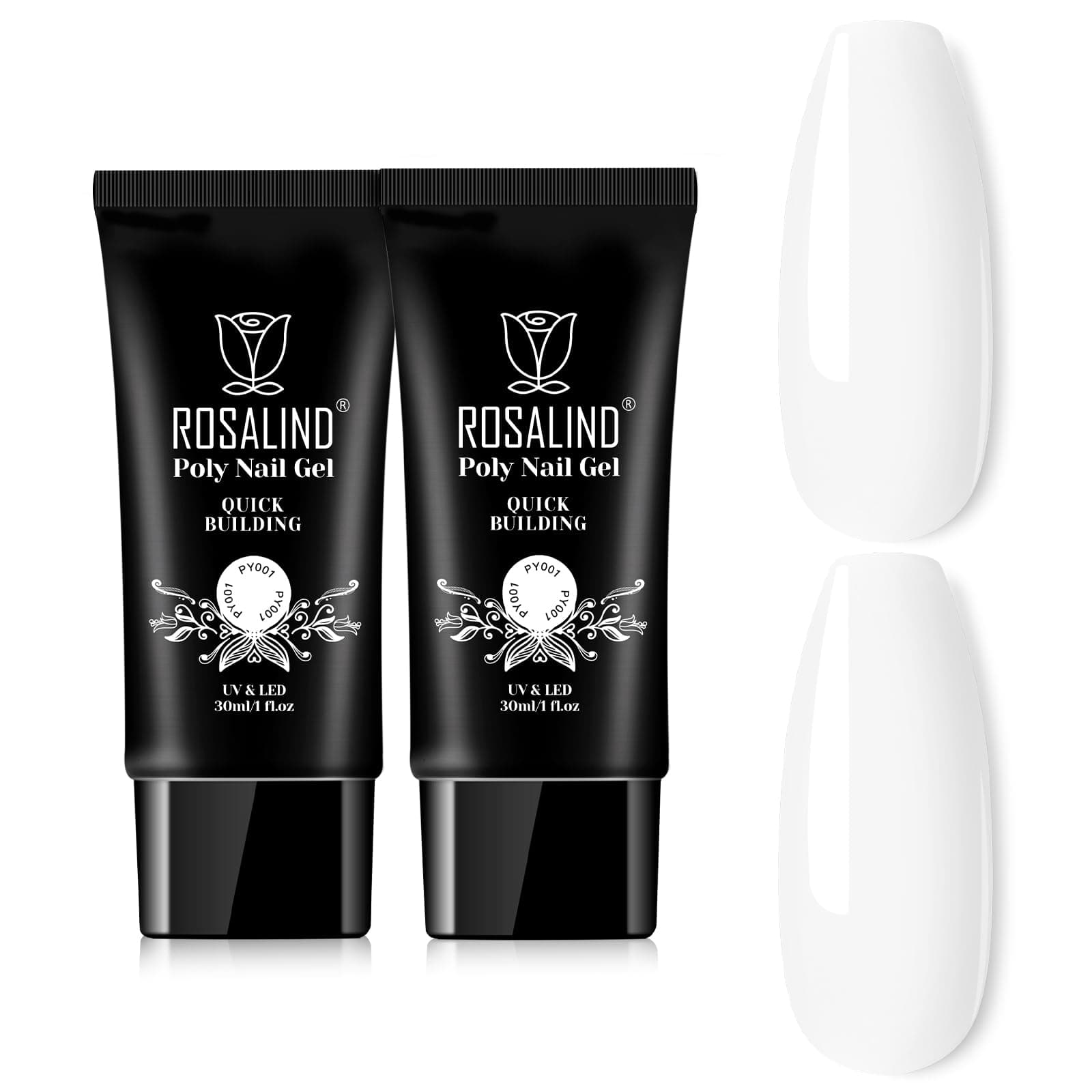 Rosalind White Poly Extension Gel, 2 PCS 30ml White Poly Nail Gel Kit - Nail Builder for Opal Nail Art Decoration, Thickening Gel Tube - Easy DIY Use, Need UV Lamp