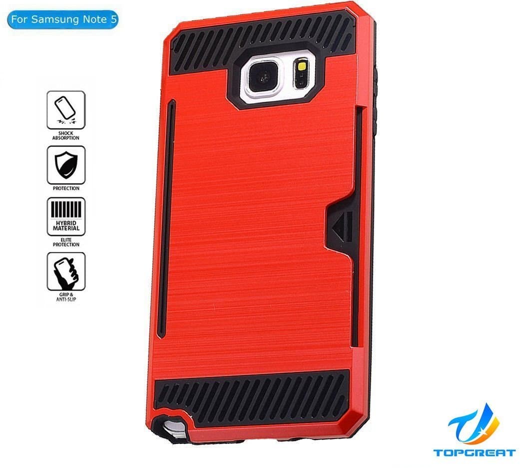 Samsung Note 5 case,Galaxy Note 5 case,TopGreat Super Cool Dazzle Anti-slip Drop Protection Shock Absorption Armour Case Wiredrawing Texture Card Slots Cover [Wallet][Gifts] for Galaxy Note 5 (Red)