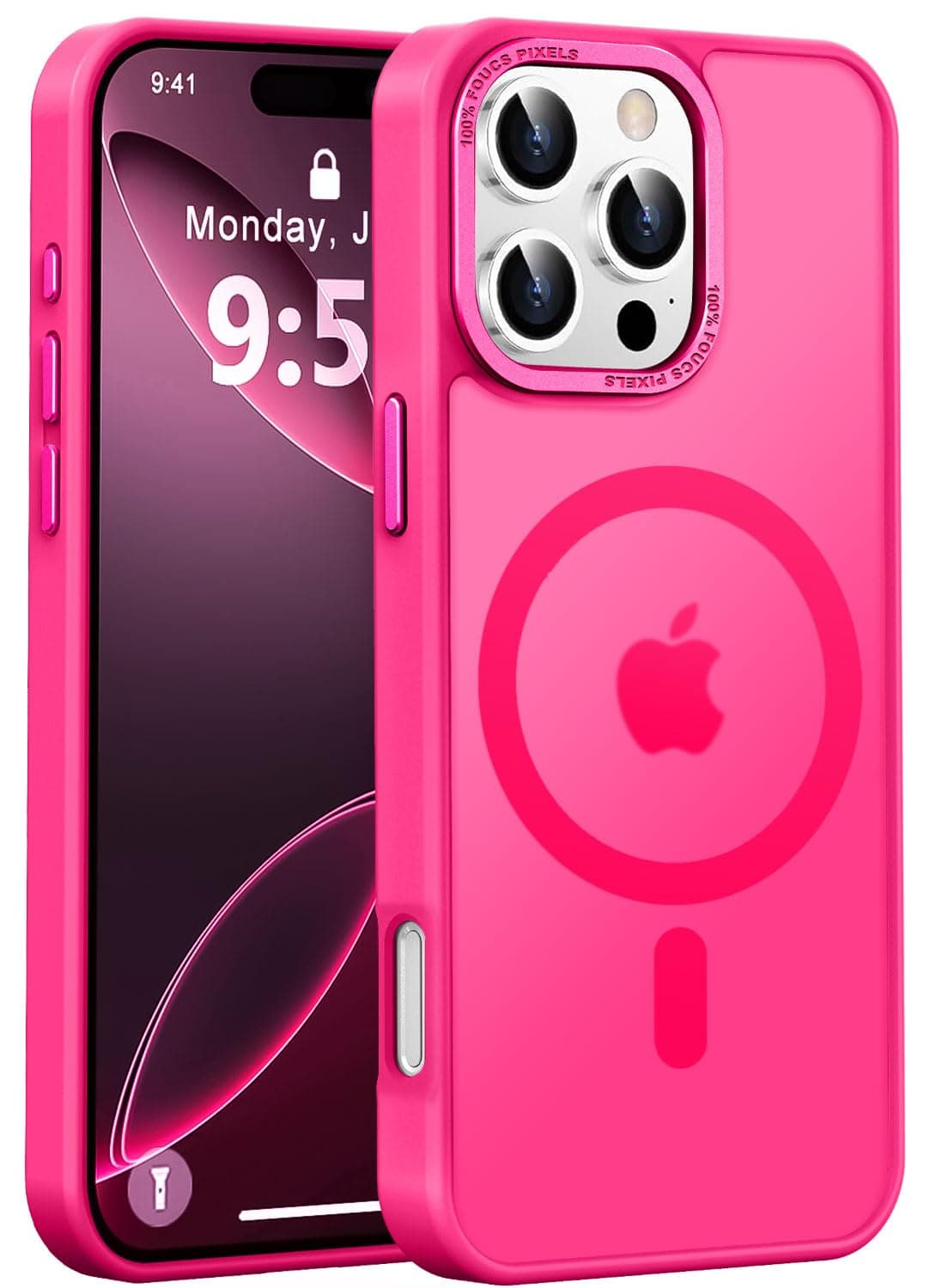 Designed for iPhone 16 Pro Max Case with Magnetic [13 FT Military Drop Protection] [Compatible with Magsafe] Slim Translucent Matte Shockproof with Anti-Fingerprint Phone Case, Hot Pink