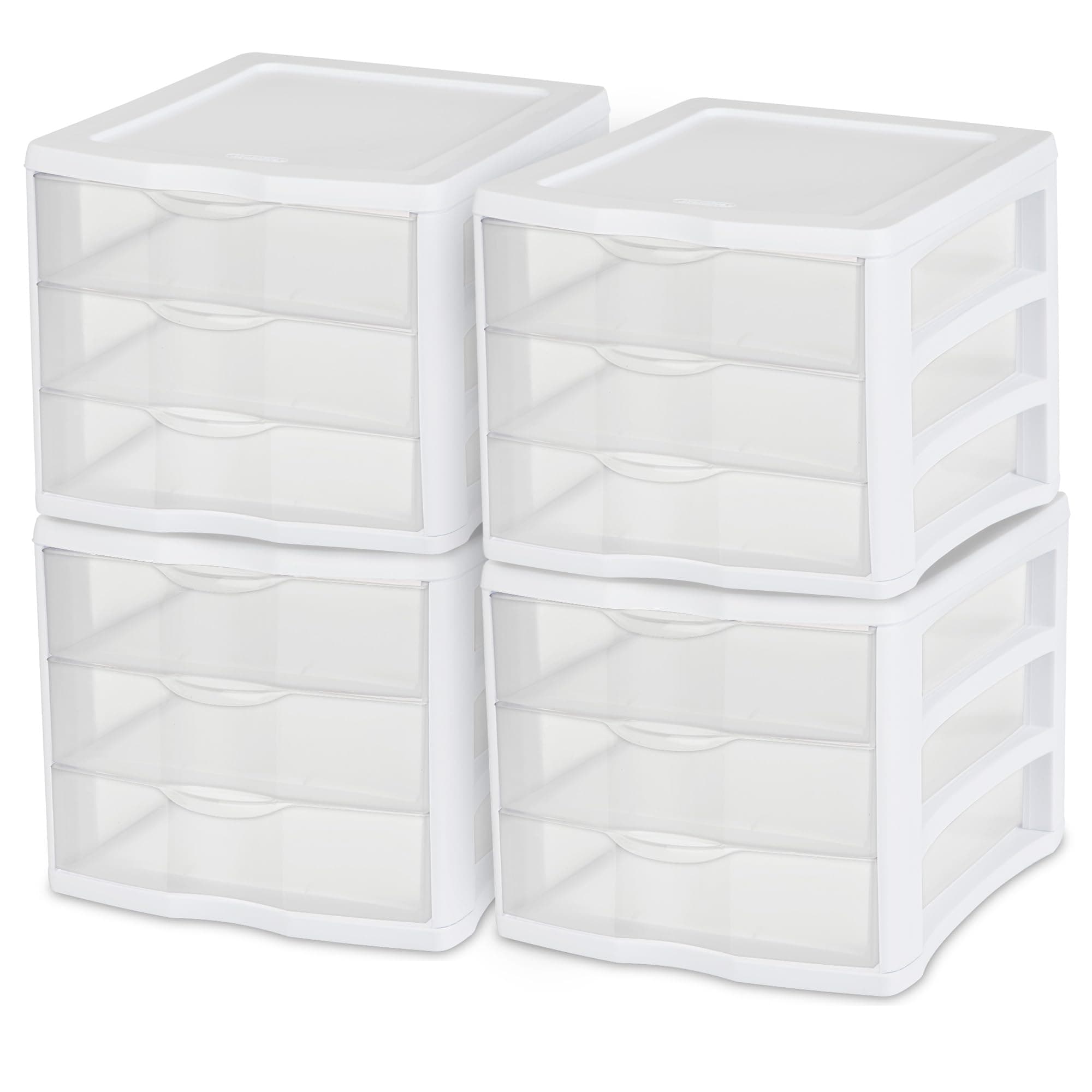 STERILITE 3 Drawer Desktop Storage Unit, Tabletop Organizer for Desk, Countertop at Home, Office, Bathroom, White with Clear Drawers, (Pack of 4)