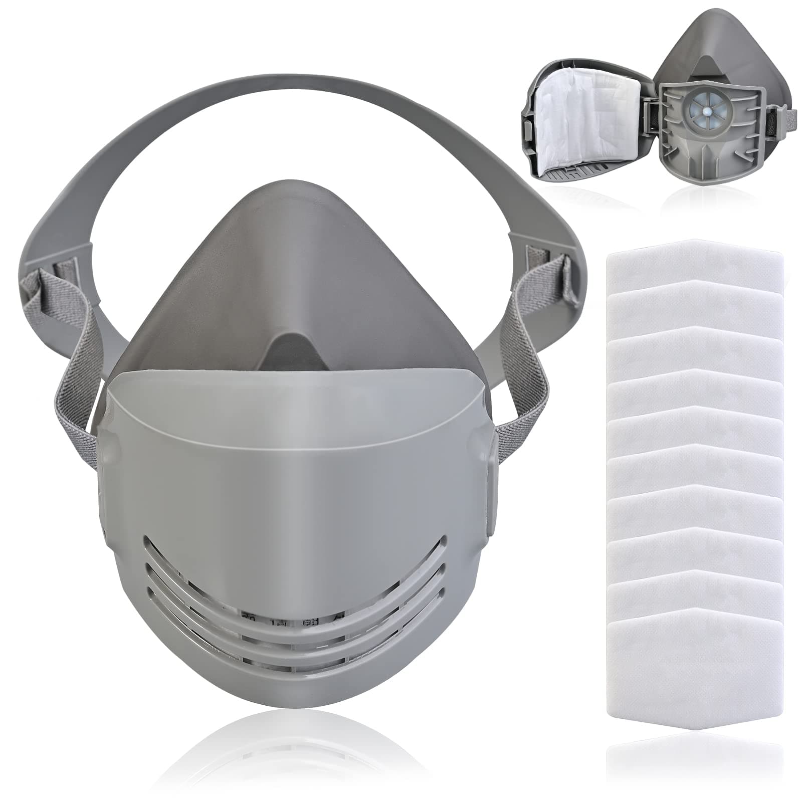 Dust Face Cover, Reusable Half Face Cover with 10 Replaceable Filter Cotton, Safety Protection Face Cover Suitable for Dust, Painting, Welding, Decoration, Woodworking