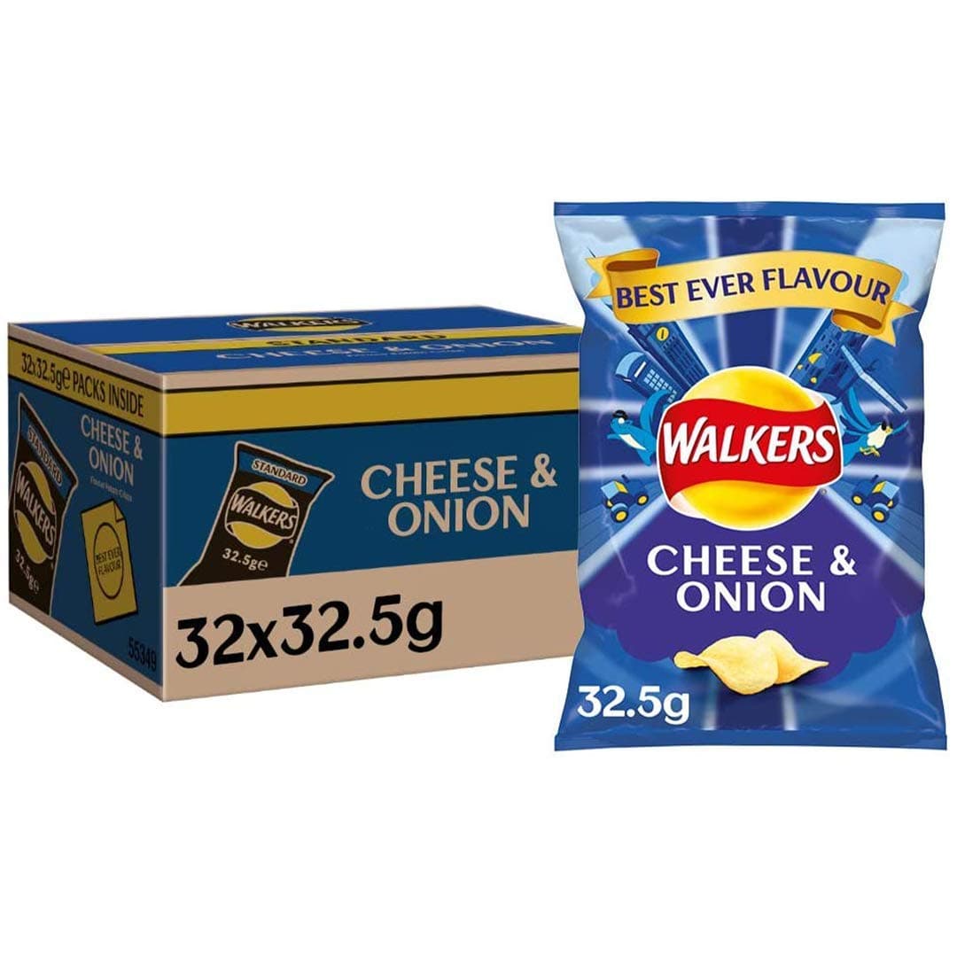 Walkers Cheese and Onion Crisps Multi-Pack Box, 32.5 g, Case of 32