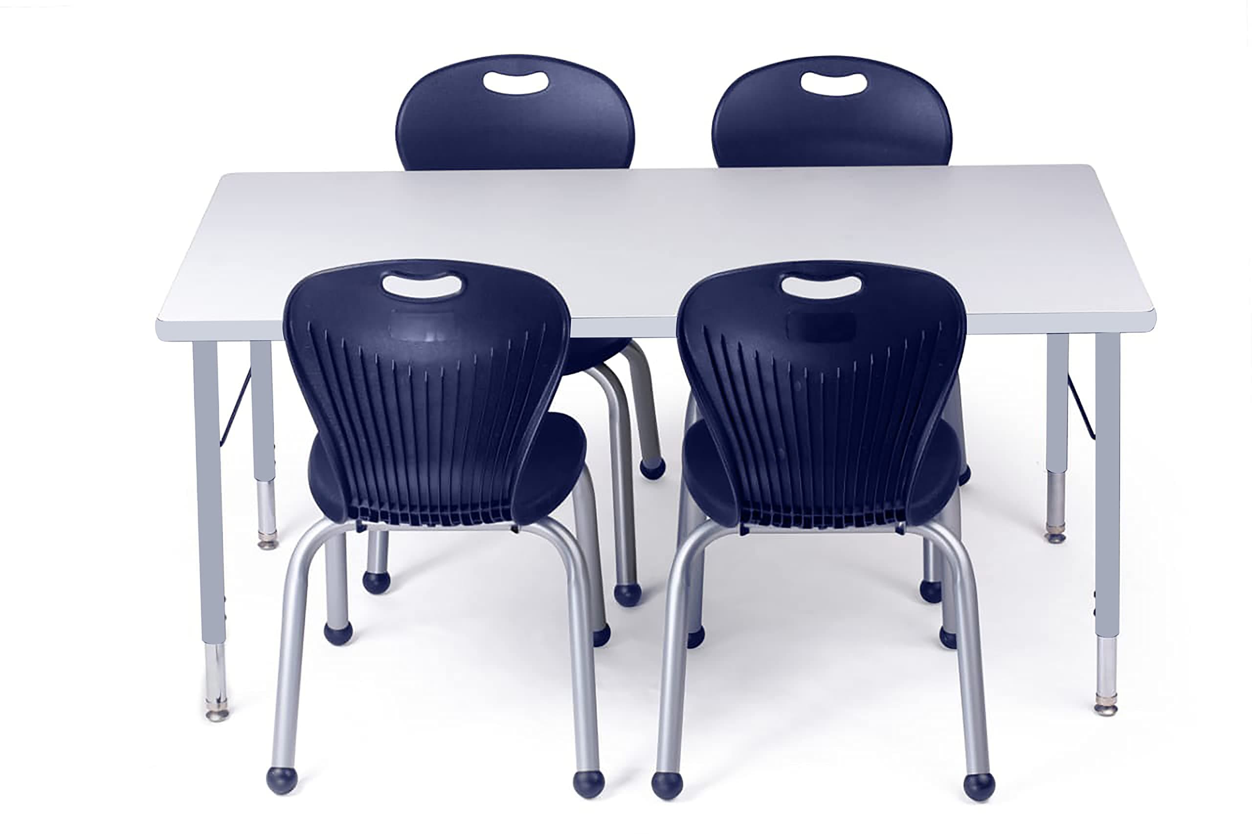 Chair and Table Set for Schools - Table About 24 x 48 inch (60 x 120cm) - Height Adjustable Legs -Spray Edges - and 4 Premium Classroom Chairs - for Commercial Spaces