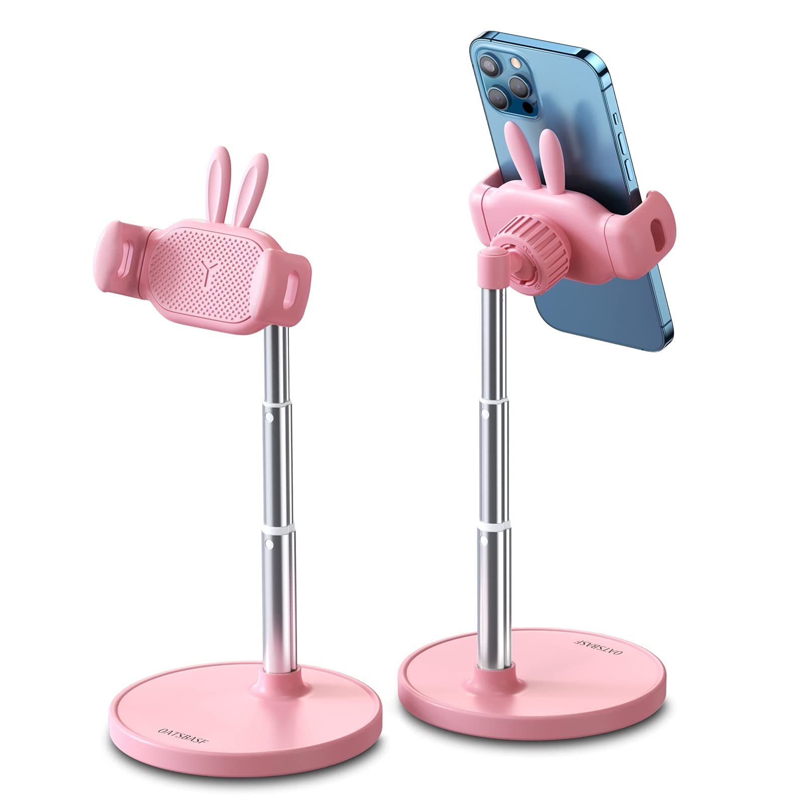 OATSBASF Cute Chat Stand, Angle Height Adjustable Cell Phone Stand for Desk, Kawaii Phone Holder Stand for Recording, Compatible with iPhone, All Phones (Pink)