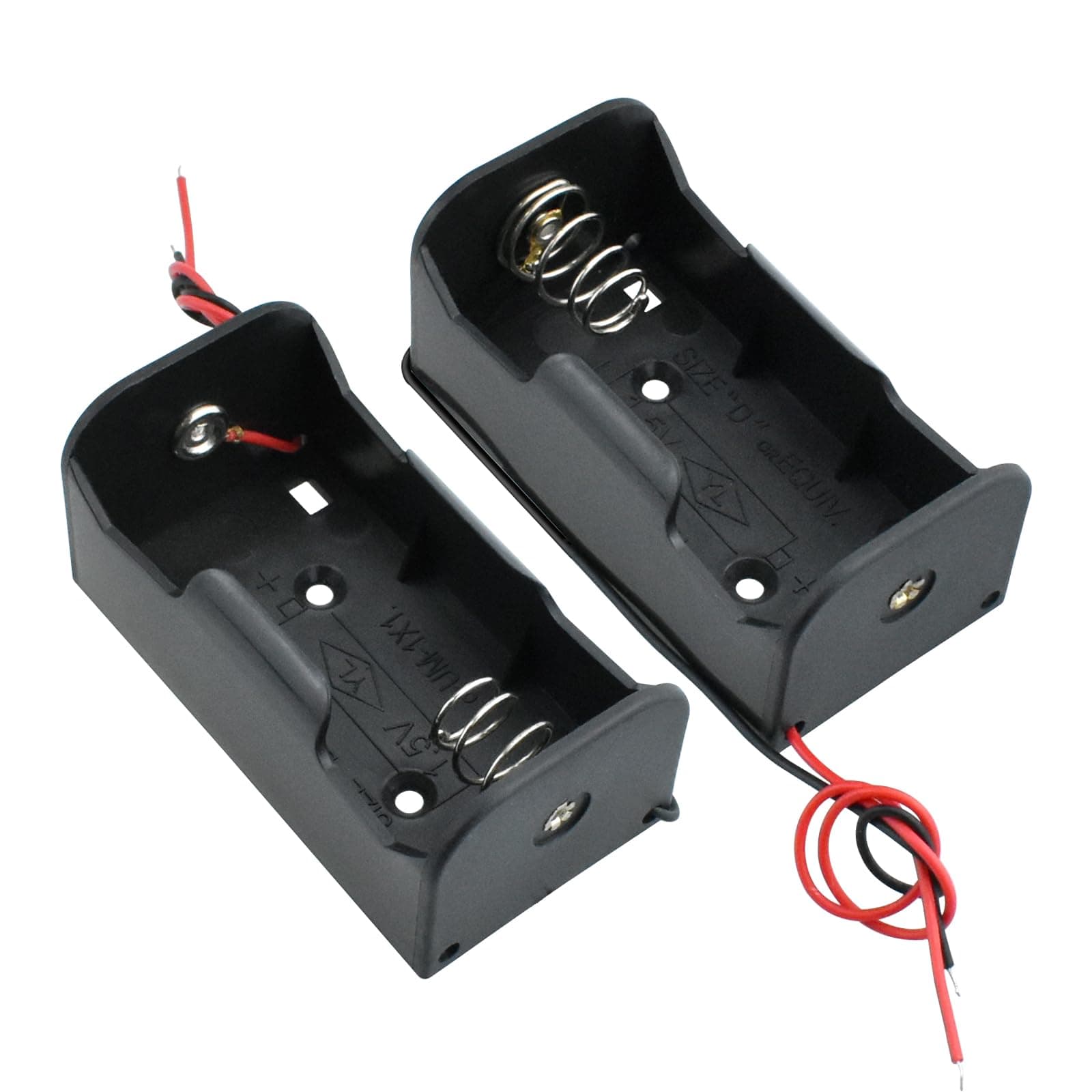 SDTC Tech 2-Pack 1 Slot D Cell Battery Holder 1.5V D Size Battery Case Box with Wire Leads