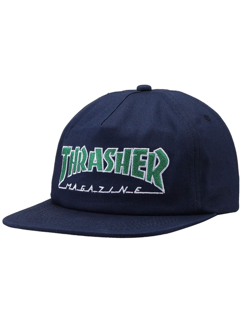 Thrasher Magazine Outlined Logo Unstructured Snapback Hat - Navy/Green
