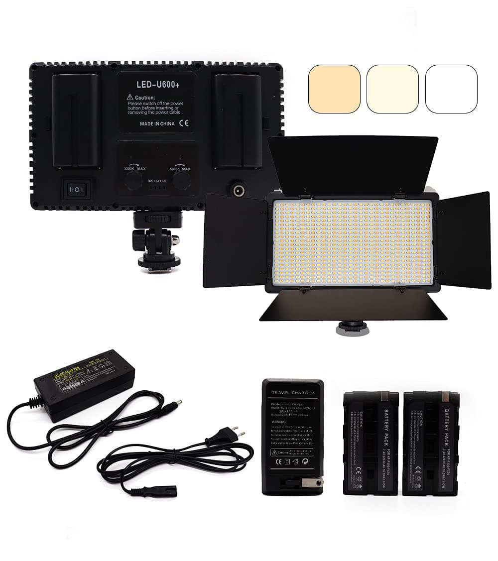 Padom 600 LED light video light kit, rechargeable and plug-powered camera light, 3200K-5600K camera video light, rechargeable and plug-powered video conference live light (LED LIGHT)