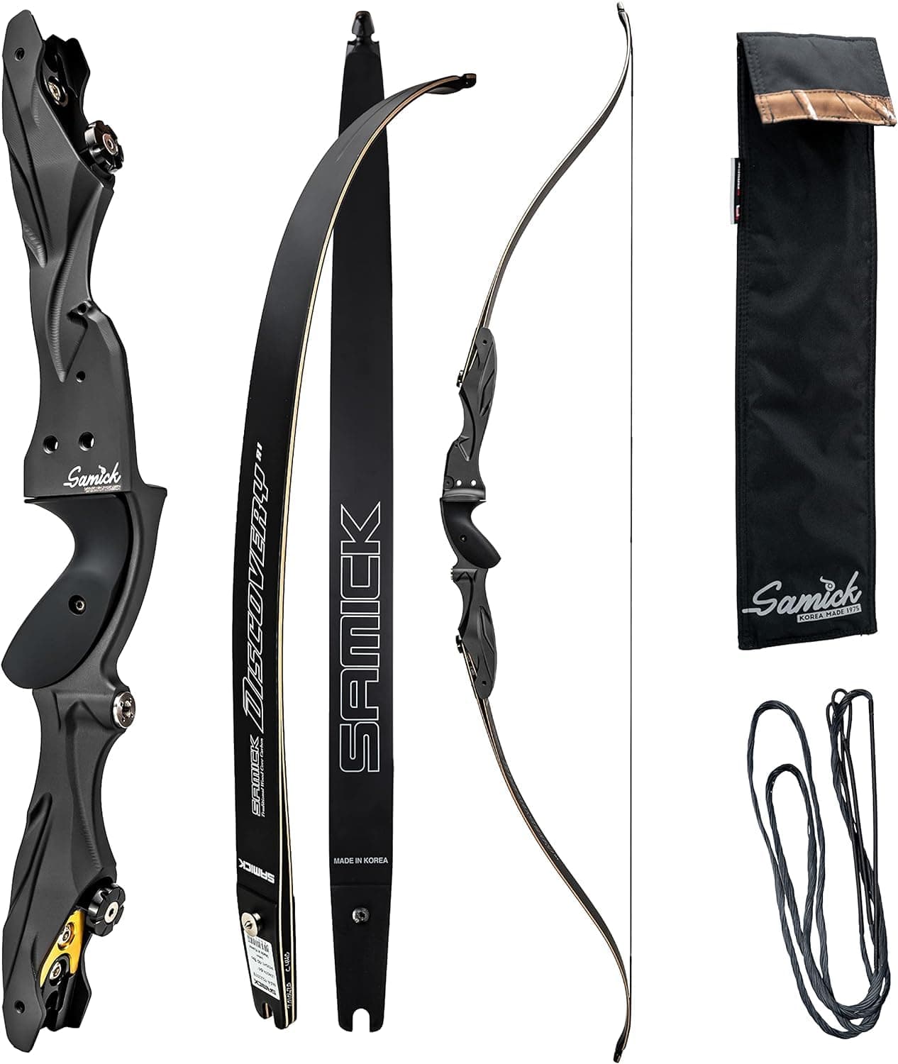 SAMICK 64" Discovery Archery Recurve Bow - ILF CNC Riser with Wood Core Carbon Limbs - 25-55lb Draw Weight - Right Handed Only - Takedown Hunting, Traditional, & Longbow Bows for Teen & Adult Archers