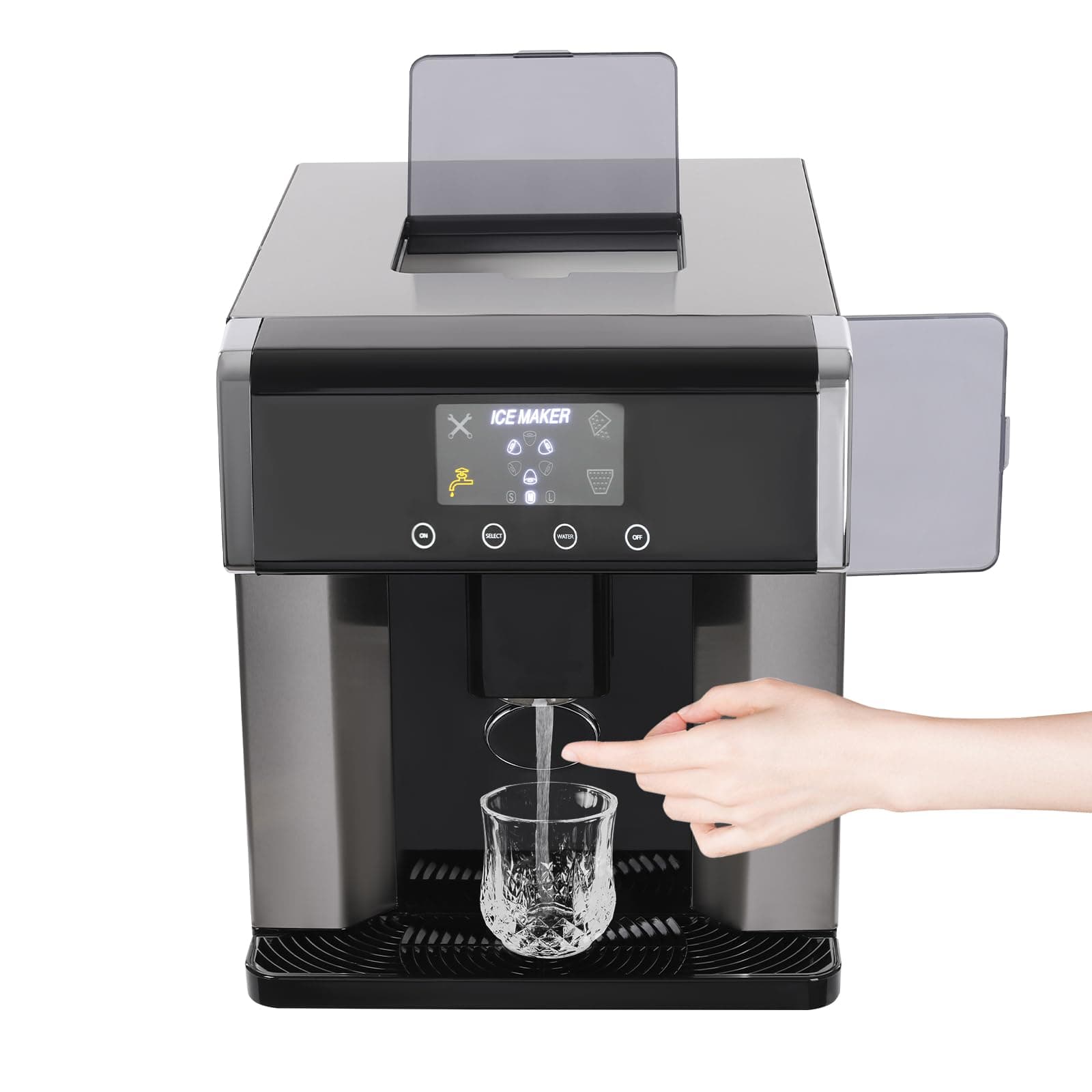 2 in 1 Water Dispenser with Ice Maker, Efficient Water Dispenser with Self-Cleaning Mode & Warning Light Low Noise (40-60dB) Countertop Ice Makers Optional Ice Cube Sizes for Home, Cafes