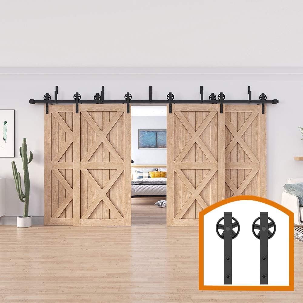 ZEKOO 13 FT Four Doors Double Track Bypass Sliding Barn Door Hardware Kit (13 FT Bypass 4 Doors Hardware Kit)
