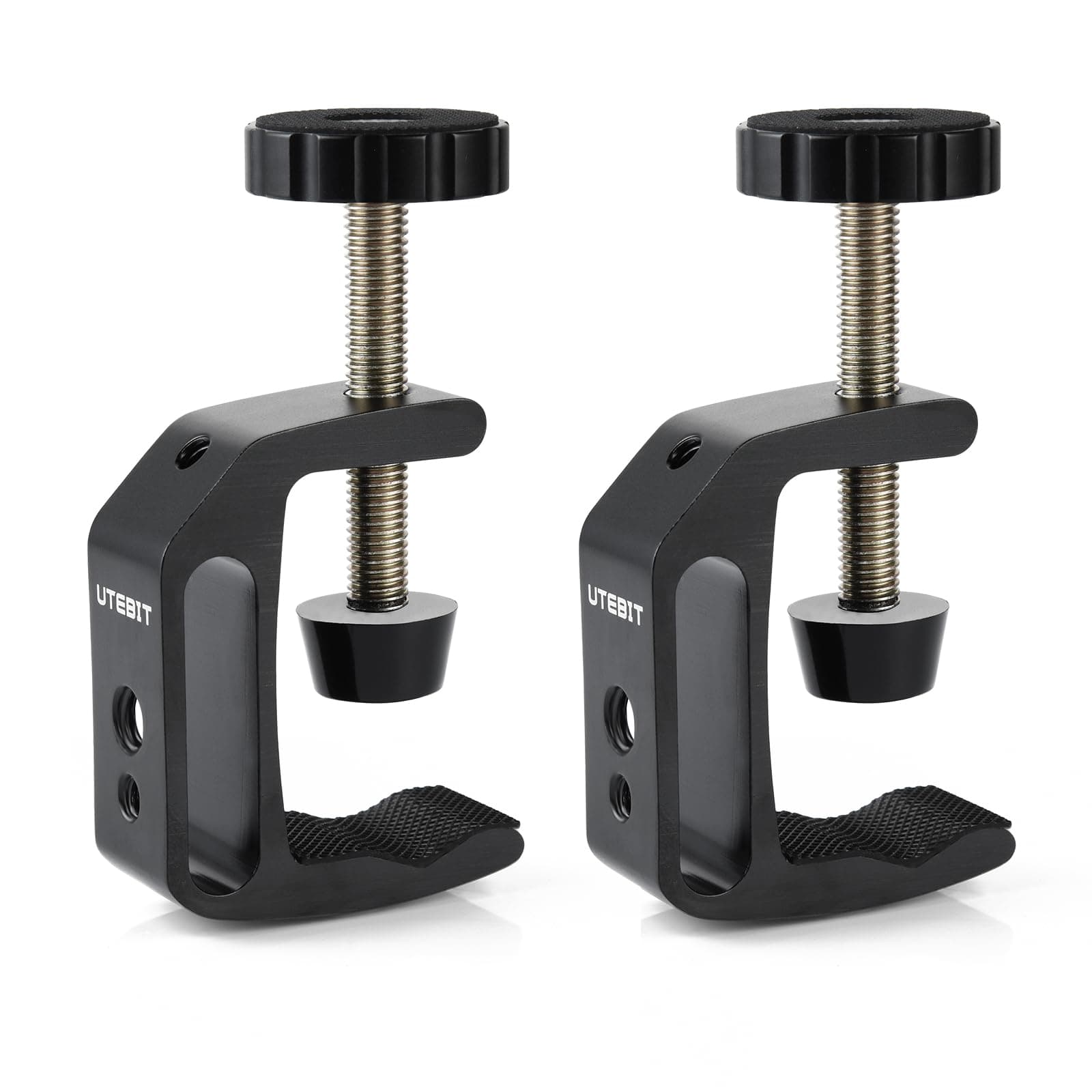 Universal C-Clamp for Desktop Mount Holder, 3.7"-5.7" C-Clamp Aluminum Support Clamp with 1/4" and 3/8" Thread for Desktop Mount Tables Desk, Black (2 Pack)